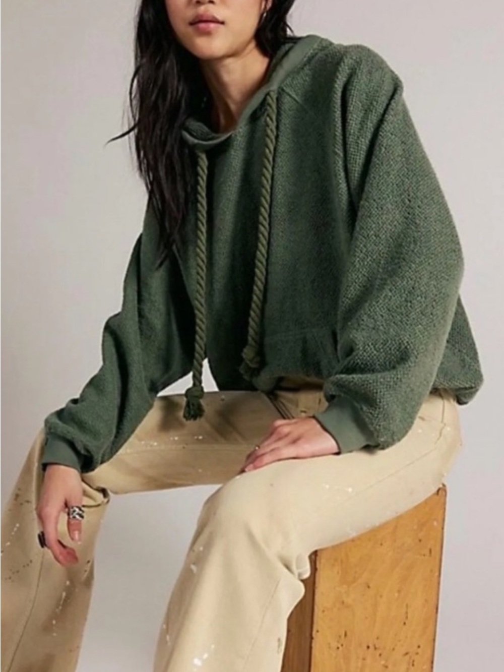Free People Looped Hoodie In Oil Green NWT Size M